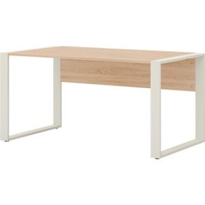 Home Office Schreibtisch TEMPIO, Rechteck, Kufen, B 1500 x T 800 x H 740 mm, Sonoma Eiche Nachbildung/weiß + Kabelführungsbügel Home Office Schreibtisch TEMPIO, Rechteck, Kufen, B 1500 x T 800 x H 740 mm, Sonoma Eiche Nachbildung/weiß + Kabelführungsbügel