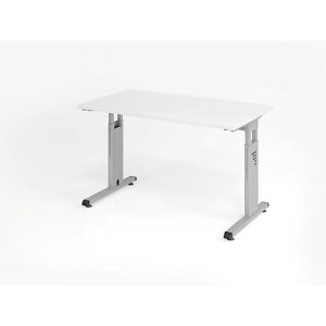 Home Office Tisch, Rechteck, C-Fuß, B 1200 x T 672 x H 650-850 mm, weiß/silber Home Office Tisch, Rechteck, C-Fuß, B 1200 x T 672 x H 650-850 mm, weiß/silber