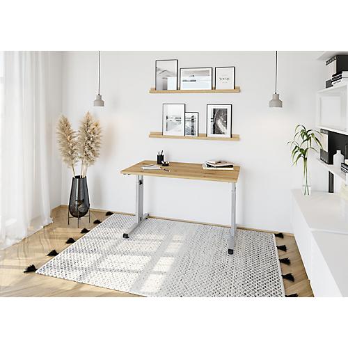 Home Office Tisch, Rechteck, C-Fuß, B 1400 x T 672 x H 650-850 mm, Wildeiche/silber