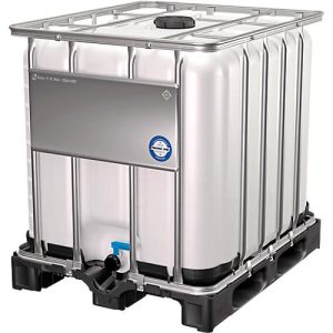 IBC Container, 1000 Liter, UN-Zulassung, Kunststoffdeckel, Stahl-Kreuzverband, Stahltraverse, auf Kunststoffpalette, B 1200 x T 1000 x H 1163 mm IBC Container, 1000 Liter, UN-Zulassung, Kunststoffdeckel, Stahl-Kreuzverband, Stahltraverse, auf Kunststoffpalette, B 1200 x T 1000 x H 1163 mm