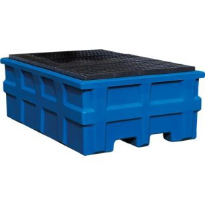 IBC-Station, Volumen 1000 l, bis 2000 kg, unterfahrbar, mit PE-Gitterrost, Polyethylen, blau, B 1980 x T 1370 x H 720 mm IBC-Station, Volumen 1000 l, bis 2000 kg, unterfahrbar, mit PE-Gitterrost, Polyethylen, blau, B 1980 x T 1370 x H 720 mm