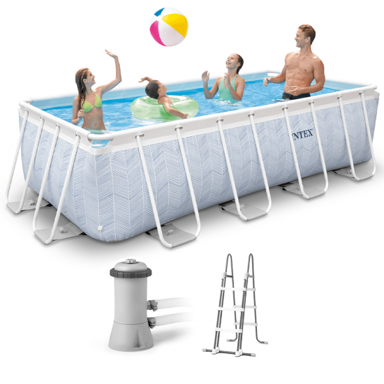 Intex Prisma Frame Chevron 26780NP - 400x200x100 cm - Aufstellpool + Filterpumpe und Poolleiter