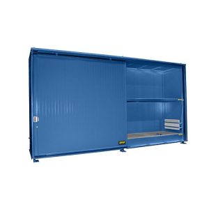 Isolierter Regalcontainer BAUER CEH 59-2, Stahl, Schiebetor, B 6440 x T 1550 x H 3030 mm, blau Isolierter Regalcontainer BAUER CEH 59-2, Stahl, Schiebetor, B 6440 x T 1550 x H 3030 mm, blau