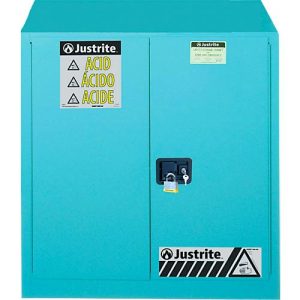 Justrite FM-Chemikalienschrank Classic Sure-Grip® EX, für Ätzmittel, bis 114 Liter, manuell schließende Türen, blau Justrite FM-Chemikalienschrank Classic Sure-Grip® EX, für Ätzmittel, bis 114 Liter, manuell schließende Türen, blau