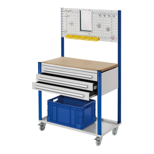 Kappes Mobile Arbeitsstation RAL 7035/5010 B1000 mm 3 Schubladen Lochplatte