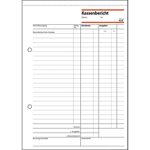 Kassenbericht Sigel KA518, mit Bestandsrechnung, DIN A5 hoch, 50 Blatt