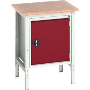 Kastenwerkbank Bott verso, Multiplex-Platte, 1 Tür, 1 Ablageboden, B 700 x T 600 x H 780 – 930 mm, Lichtgrau / Purpurrot Kastenwerkbank Bott verso, Multiplex-Platte, 1 Tür, 1 Ablageboden, B 700 x T 600 x H 780 – 930 mm, Lichtgrau / Purpurrot