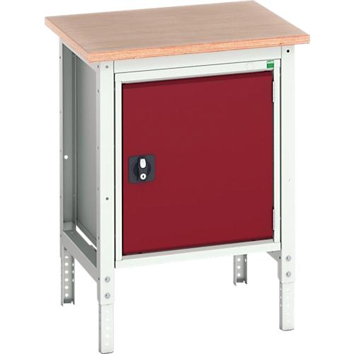 Kastenwerkbank Bott verso, Multiplex-Platte, 1 Tür, 1 Ablageboden, B 700 x T 600 x H 780 - 930 mm, Lichtgrau / Purpurrot