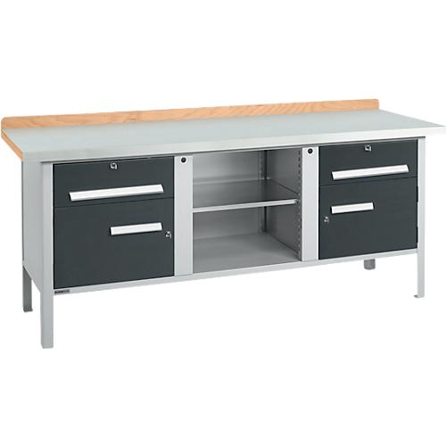 Kastenwerkbank Schäfer Shop Select PW 200-0, ESD, Buche Multiplexplatte, mit Stahlabdeckung, bis 750 kg, B 2000 x T 700 x H 840 mm, Anthrazit