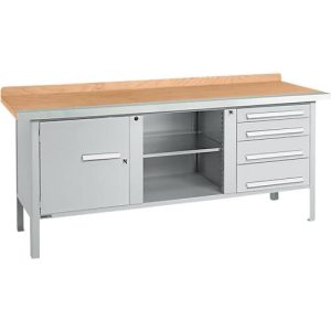 Kastenwerkbank Schäfer Shop Select PW 200-1, Buche Multiplexplatte, mit Stahlkante, bis 750 kg, B 2000 x T 700 x H 840 mm, Weißaluminium Kastenwerkbank Schäfer Shop Select PW 200-1, Buche Multiplexplatte, mit Stahlkante, bis 750 kg, B 2000 x T 700 x H 840 mm, Weißaluminium