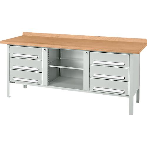 Kastenwerkbank Schäfer Shop Select PW 200-2, Buche Multiplexplatte, bis 750 kg, B 2000 x T 700 x H 840 mm, Lichtgrau