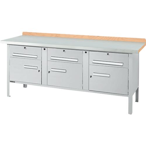 Kastenwerkbank Schäfer Shop Select PW 200-5, ESD, Buche Multiplexplatte, mit Stahlabdeckung, bis 750 kg, B 2000 x T 700 x H 840 mm, Weißaluminium