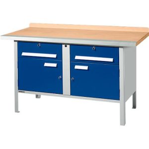 Kastenwerkbank Schäfer Shop Select PWi 150-0, Buche Multiplexplatte, mit Stahlkante, bis 750 kg, B 1500 x T 700 x H 840 mm, Enzianblau