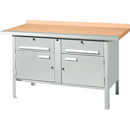 Kastenwerkbank Schäfer Shop Select PWi 150-0, Buche Multiplexplatte, mit Stahlkante, bis 750 kg, B 1500 x T 700 x H 840 mm, Lichtgrau