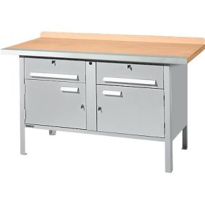 Kastenwerkbank Schäfer Shop Select PWi 150-0, Buche Multiplexplatte, mit Stahlkante, bis 750 kg, B 1500 x T 700 x H 840 mm, Weißaluminium