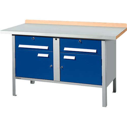 Kastenwerkbank Schäfer Shop Select PWi 150-0, ESD, Buche Multiplexplatte, mit Stahlabdeckung, bis 750 kg, B 1500 x T 700 x H 840 mm, Enzianblau