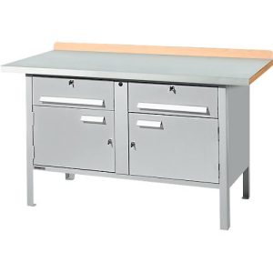 Kastenwerkbank Schäfer Shop Select PWi 150-0, ESD, Buche Multiplexplatte, mit Stahlabdeckung, bis 750 kg, B 1500 x T 700 x H 840 mm, Weißaluminium