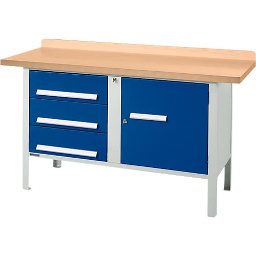 Kastenwerkbank Schäfer Shop Select PWi 150-4, mitteldichte Faserplatte (MDF), bis 750 kg, B 1500 x T 680 x H 838 mm, Enzianblau