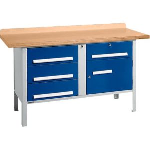 Kastenwerkbank Schäfer Shop Select PWi 150-5, Buche Multiplexplatte, bis 750 kg, B 1500 x T 700 x H 840 mm, Enzianblau