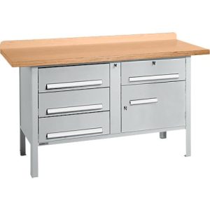 Kastenwerkbank Schäfer Shop Select PWi 150-5, Buche Multiplexplatte, bis 750 kg, B 1500 x T 700 x H 840 mm, Weißaluminium