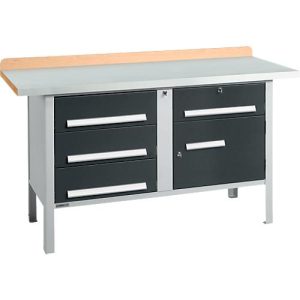Kastenwerkbank Schäfer Shop Select PWi 150-5, ESD, Buche Multiplexplatte, mit Stahlabdeckung, bis 750 kg, B 1500 x T 700 x H 840 mm, Anthrazit