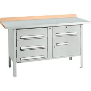 Kastenwerkbank Schäfer Shop Select PWi 150-5, ESD, Buche Multiplexplatte, mit Stahlabdeckung, bis 750 kg, B 1500 x T 700 x H 840 mm, Lichtgrau
