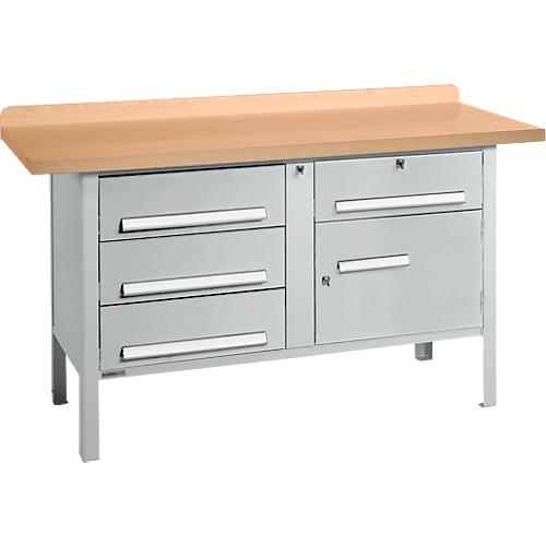 Kastenwerkbank Schäfer Shop Select PWi 150-5, mitteldichte Faserplatte (MDF), bis 750 kg, B 1500 x T 680 x H 838 mm, Weißaluminium