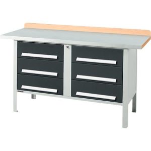Kastenwerkbank Schäfer Shop Select PWi 150-6, ESD, Buche Multiplexplatte, mit Stahlabdeckung, bis 750 kg, B 1500 x T 700 x H 840 mm, Anthrazit