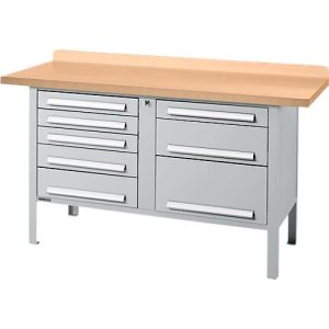 Kastenwerkbank Schäfer Shop Select PWi 150-8, mitteldichte Faserplatte (MDF), bis 750 kg, B 1500 x T 680 x H 838 mm, Weißaluminium