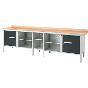 Kastenwerkbank Schäfer Shop Select PWi 300-1, Buche Multiplexplatte, mit Stahlkante, bis 750 kg, B 3000 x T 700 x H 840 mm, Anthrazit