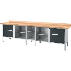 Kastenwerkbank Schäfer Shop Select PWi 300-1, mitteldichte Faserplatte (MDF), bis 750 kg, B 3000 x T 680 x H 838 mm, Anthrazit
