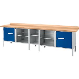 Kastenwerkbank Schäfer Shop Select PWi 300-1, mitteldichte Faserplatte (MDF), bis 750 kg, B 3000 x T 680 x H 838 mm, Enzianblau