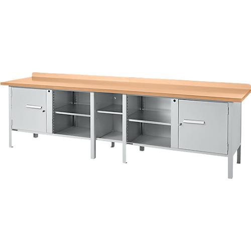 Kastenwerkbank Schäfer Shop Select PWi 300-1, mitteldichte Faserplatte (MDF), bis 750 kg, B 3000 x T 680 x H 838 mm, Weißaluminium