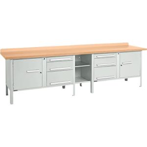 Kastenwerkbank Schäfer Shop Select PWi 300-2, Buche Multiplexplatte, bis 750 kg, B 3000 x T 700 x H 840 mm, Lichtgrau
