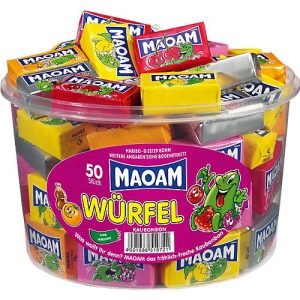 Kaubonbons Haribo Maoam, 1 Dose mit 50 Würfeln Kaubonbons Haribo Maoam, 1 Dose mit 50 Würfeln