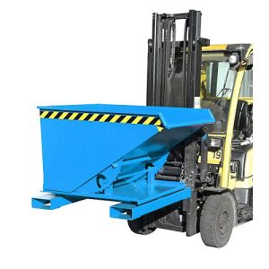 Kippbehälter Typ 3S 600, Tragfähigkeit 1000 kg, mit 3-seitiger Kippfunktion, blau RAL 5012 Kippbehälter Typ 3S 600, Tragfähigkeit 1000 kg, mit 3-seitiger Kippfunktion, blau RAL 5012
