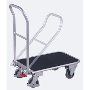 Klappbügelwagen, Aluminium/ Riffelblech, Gummi, alusilber/schwarz, L 720 x B 450 mm, klappbarer mit Querstrebe, TPE-Rollen mit EasySTOP, bis 150 kg Klappbügelwagen, Aluminium/ Riffelblech, Gummi, alusilber/schwarz, L 720 x B 450 mm, klappbarer mit Querstrebe, TPE-Rollen mit EasySTOP, bis 150 kg