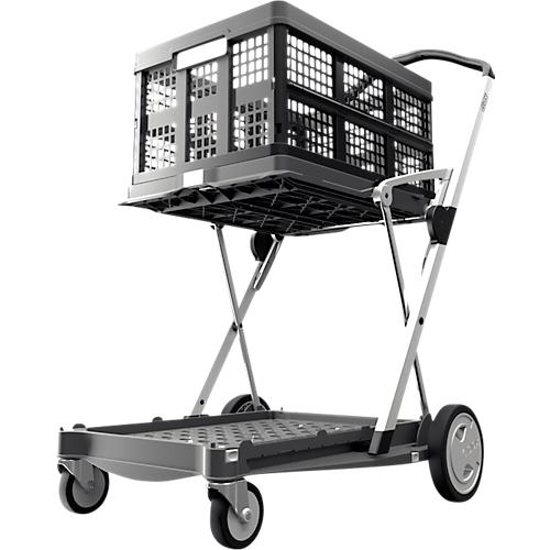 Klappmobil CLAX®, 2 Etagen, Tragkraft bis 60 kg, Lenk- & Bockrollen, inkl. 46 l Klappbox, Aluminium & Kunststoff, grau/grau