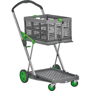 Klappmobil CLAX®, 2 Etagen, Tragkraft bis 60 kg, Lenk- & Bockrollen, inkl. 46 l Klappbox, Aluminium & Kunststoff, grau/grün