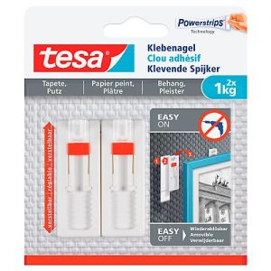 Klebenagel tesa®, für Tapete & Putz, Haftkraft bis 1 kg, höhenverstellbar, ablösbar, 2 Stück Klebenagel tesa®, für Tapete & Putz, Haftkraft bis 1 kg, höhenverstellbar, ablösbar, 2 Stück