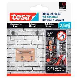 Klebeschraube tesa®, für Mauerwerk & Stein im Innen- & Außenbereich, Haftkraft bis 2,5 kg, ablösbar, viereckig, 2 Stück Klebeschraube tesa®, für Mauerwerk & Stein im Innen- & Außenbereich, Haftkraft bis 2,5 kg, ablösbar, viereckig, 2 Stück