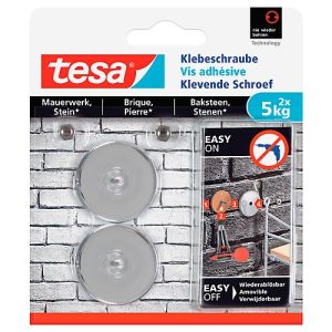 Klebeschraube tesa®, für Mauerwerk & Stein im Innen- & Außenbereich, Haftkraft bis 5 kg, ablösbar, rund, 2 Stück Klebeschraube tesa®, für Mauerwerk & Stein im Innen- & Außenbereich, Haftkraft bis 5 kg, ablösbar, rund, 2 Stück