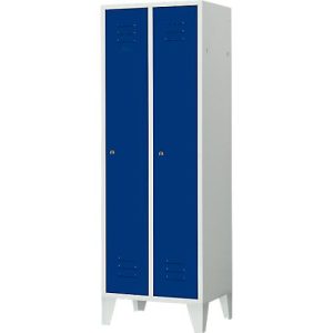 Kleiderspind, 2 Türen, B 600 x H 1800 mm, Zylinderschloss, lichtgrau/enzianblau