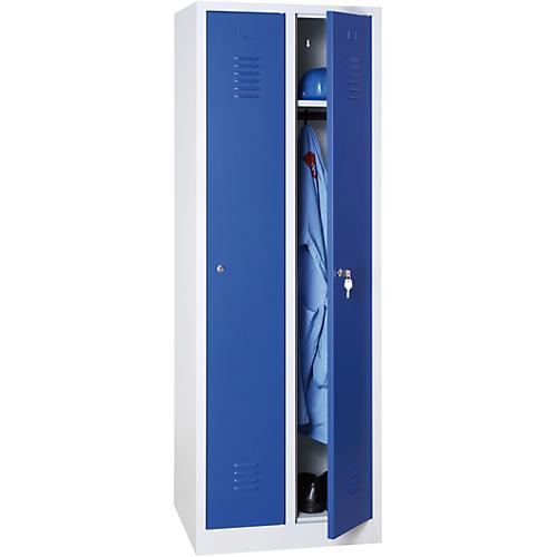 Kleiderspind, 2 Türen, Zylinderschloss, B 500 x H 1800 mm, lichtgrau/blau