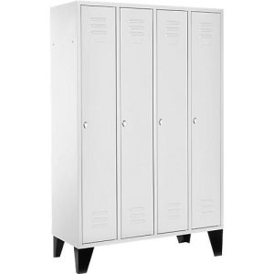 Kleiderspind, 4 Abteile, Füße, Drehriegelverschluss, 84 kg, lichtgrau Kleiderspind, 4 Abteile, Füße, Drehriegelverschluss, 84 kg, lichtgrau