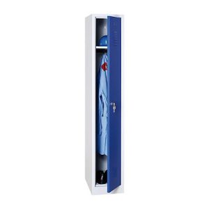 Kleiderspind, B 300 x H 1800 mm, lichtgrau/enzianblau RAL 7035/5010, Zylinderschloss Kleiderspind, B 300 x H 1800 mm, lichtgrau/enzianblau RAL 7035/5010, Zylinderschloss