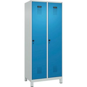 Kleiderspind C+P Evolo Plus, 2 Abteile, 400 mm Abteilbreite, mit Füßen, Anschlag rechts, B 800 x T 500 x H 1950 mm, Drehriegel, lichtgrau/lichtblau Kleiderspind C+P Evolo Plus, 2 Abteile, 400 mm Abteilbreite, mit Füßen, Anschlag rechts, B 800 x T 500 x H 1950 mm, Drehriegel, lichtgrau/lichtblau