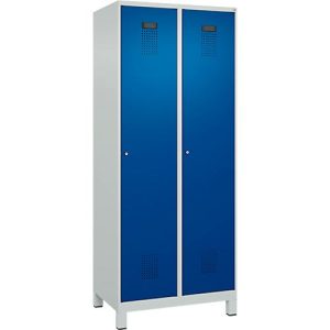 Kleiderspind C+P Evolo Plus, 2 Abteile, 400 mm Abteilbreite, mit Füßen, Anschlag rechts, B 800 x T 500 x H 1950 mm, Zylinder, lichtgrau/enzianblau Kleiderspind C+P Evolo Plus, 2 Abteile, 400 mm Abteilbreite, mit Füßen, Anschlag rechts, B 800 x T 500 x H 1950 mm, Zylinder, lichtgrau/enzianblau