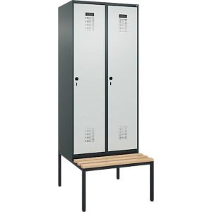 Kleiderspind C+P Evolo Plus, 2 Abteile, 400 mm Abteilbreite, mit untergebauter Sitzbank, B 800 x T 815 x H 2120 mm, Drehriegel, anthrazitgrau/lichtgrau Kleiderspind C+P Evolo Plus, 2 Abteile, 400 mm Abteilbreite, mit untergebauter Sitzbank, B 800 x T 815 x H 2120 mm, Drehriegel, anthrazitgrau/lichtgrau