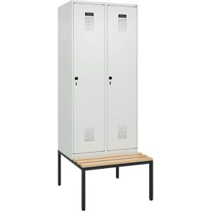 Kleiderspind C+P Evolo Plus, 2 Abteile, 400 mm Abteilbreite, mit untergebauter Sitzbank, B 800 x T 815 x H 2120 mm, Drehriegel, lichtgrau/lichtgrau Kleiderspind C+P Evolo Plus, 2 Abteile, 400 mm Abteilbreite, mit untergebauter Sitzbank, B 800 x T 815 x H 2120 mm, Drehriegel, lichtgrau/lichtgrau